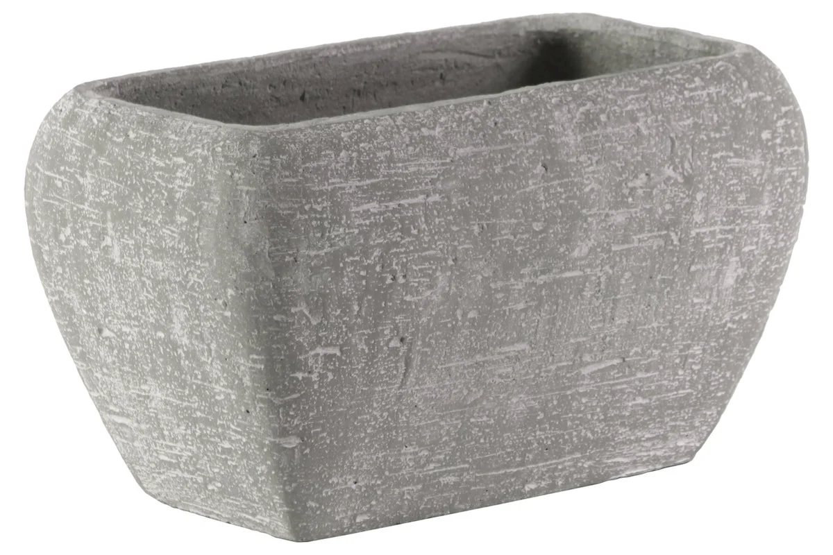 Benzara Cement Recessed Lip Rectangular Pot with Tapered Bottom, Large, Light Gray