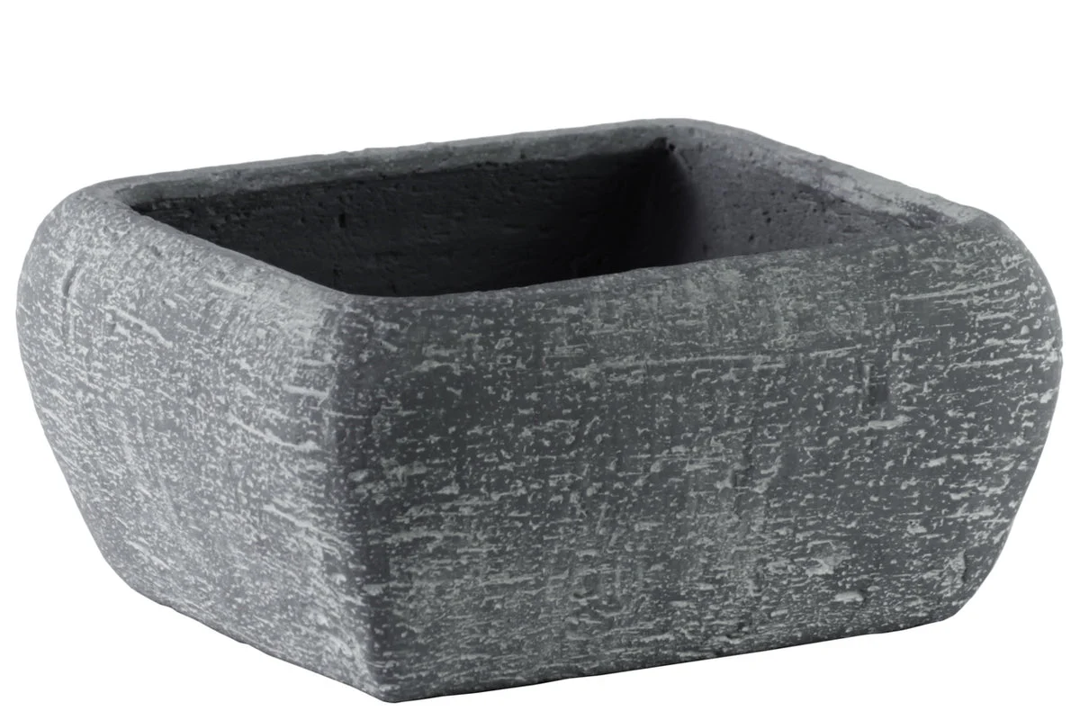 Benzara Cement Recessed Lip Low Square Pot with Tapered Bottom, Large, Gray