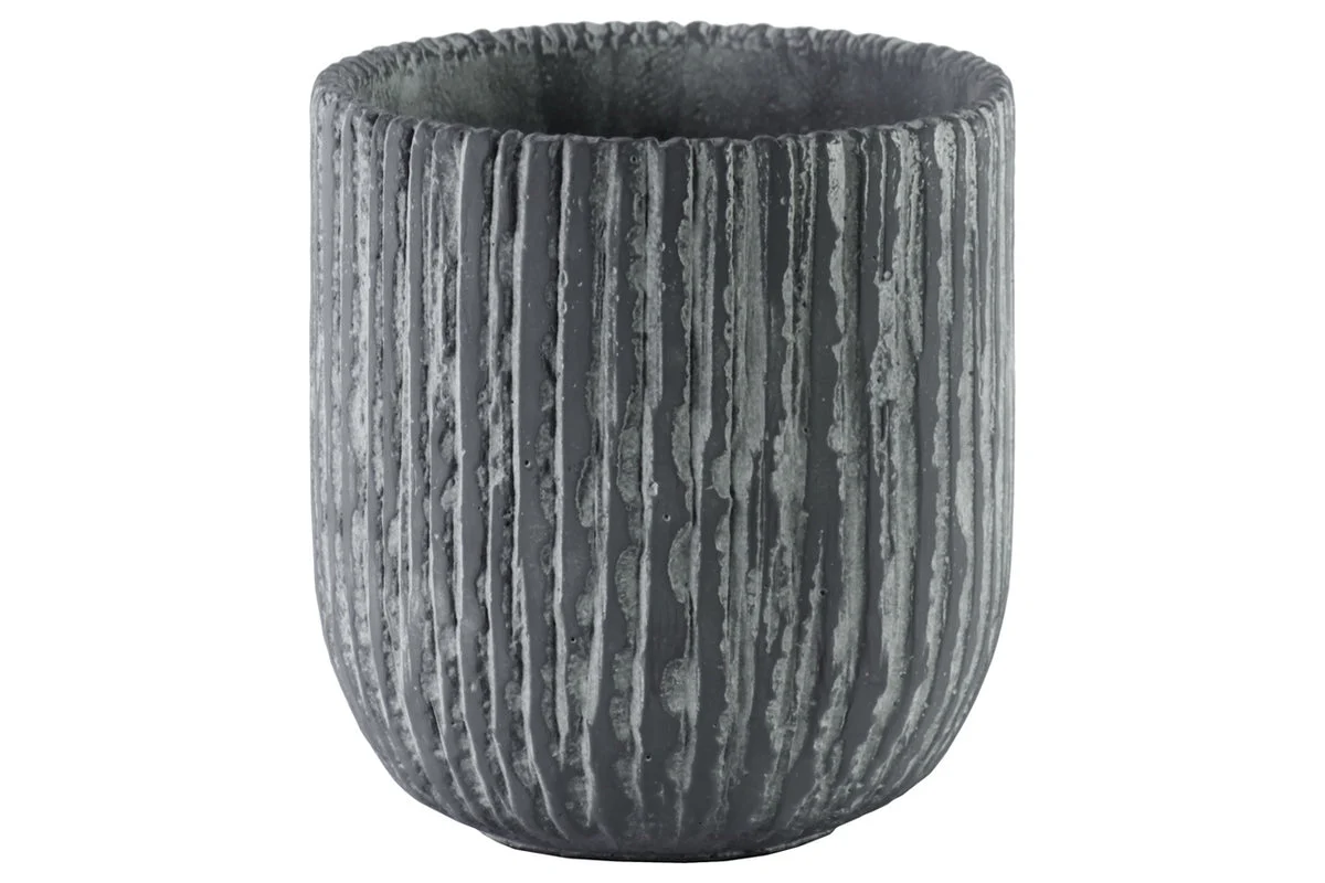 Benzara Cement Round Pot with Tapered Bottom in Broomed Finish, Large, Gray