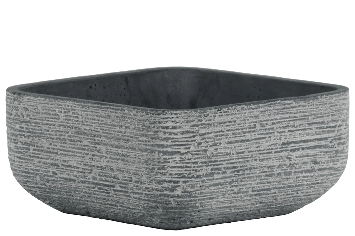 Benzara Cement Broomed Finish Low Square Pot with Tapered Bottom, Dark Gray