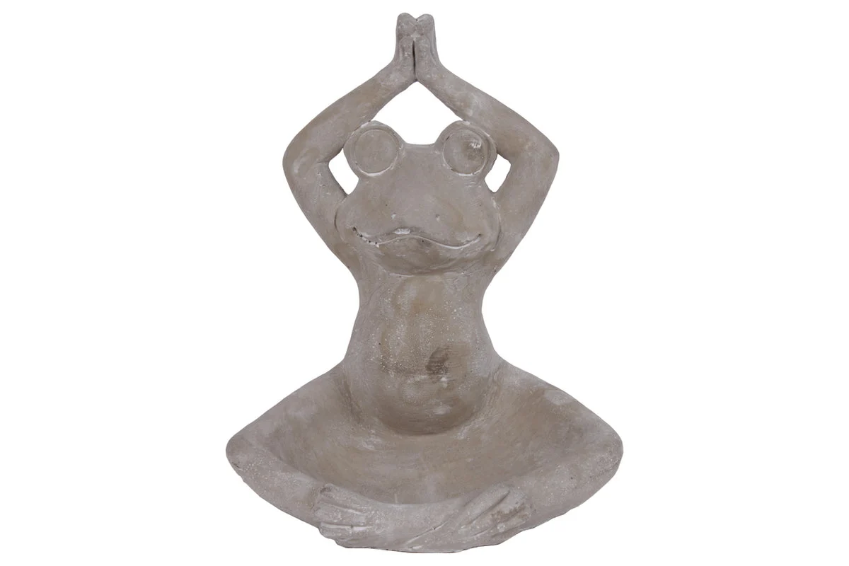 Benzara Meditating Frog Figurine in Overhead Namaskara Position with Candle Holder, Gray