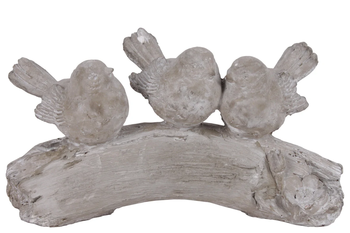 Benzara Three Bird Figurines Sitting on Branch in Concrete Finish, Gray