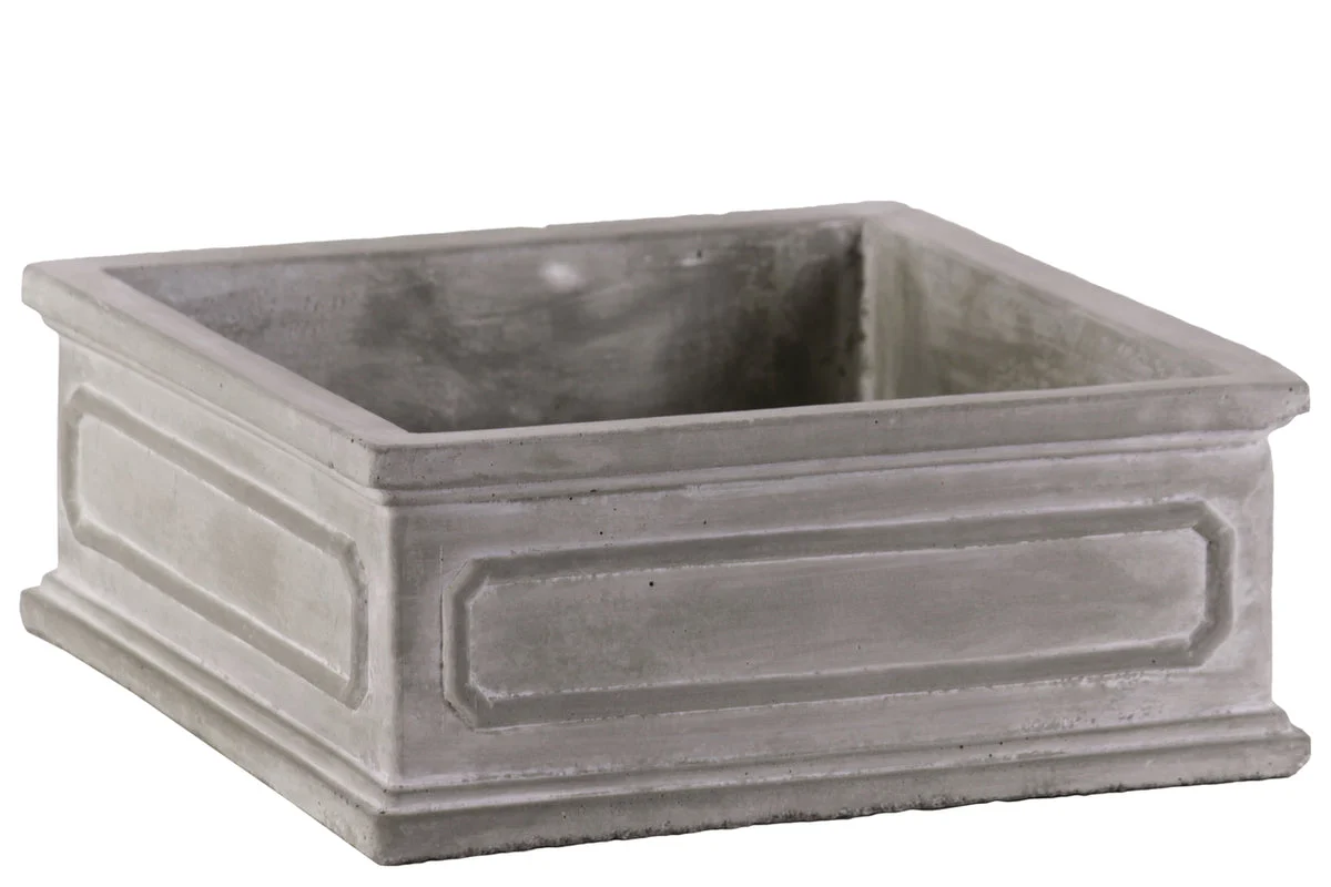 Benzara Cement Low Square Planter Box in Washed Concrete Finish, Gray