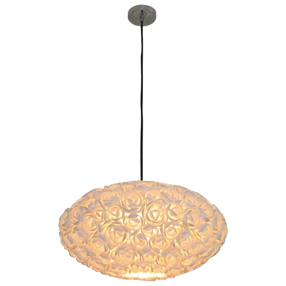 Benzara Aesthetic Roses Like Shells Chandelier with Long Wire, White