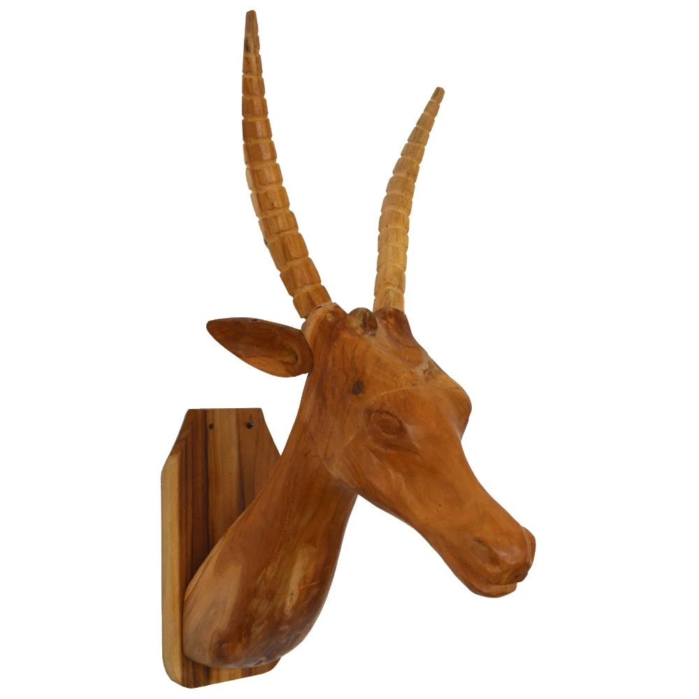 Benzara Teak Root Wood Deer Head Wall Mount, Brown