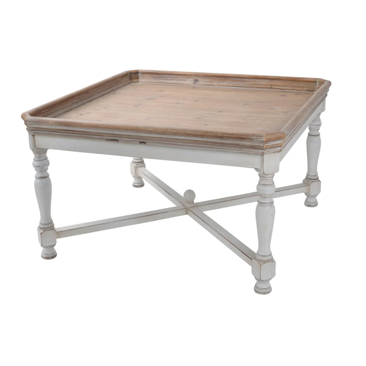 Benzara Square Shaped Wooden Coffee Table with Beveled Edges, Brown & Gray