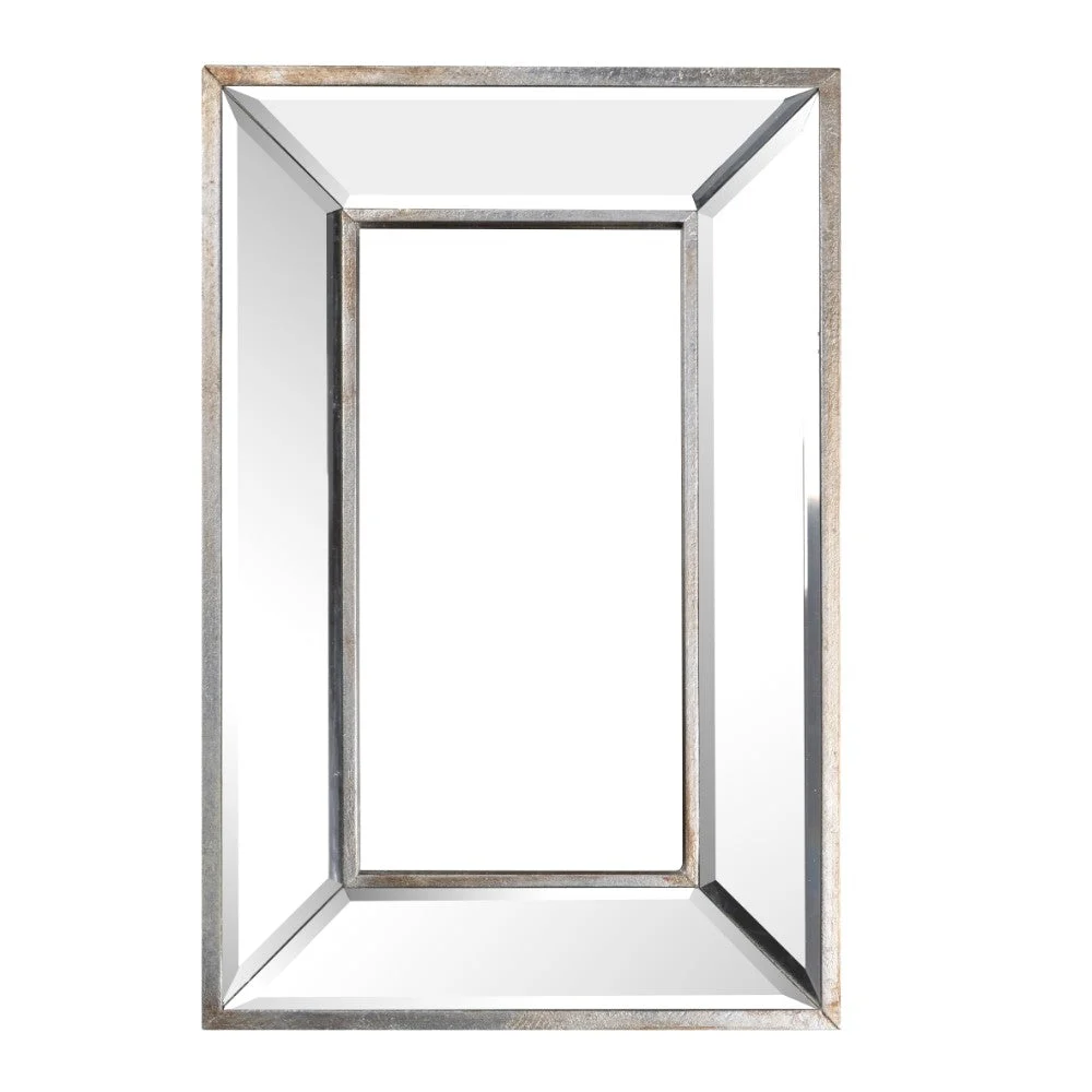 Benzara Wood and Glass Wall Art with Beveled Edges, Silver