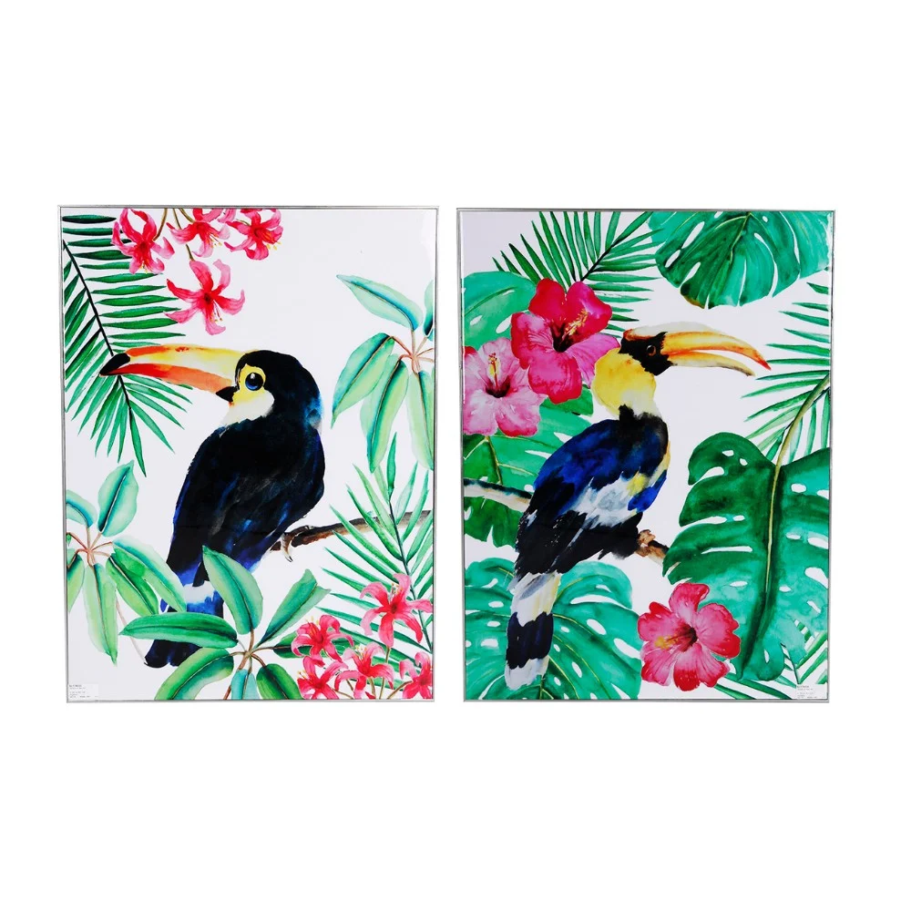Benzara Toucan Wall Art on Wooden Base, Multicolor, Set of 2