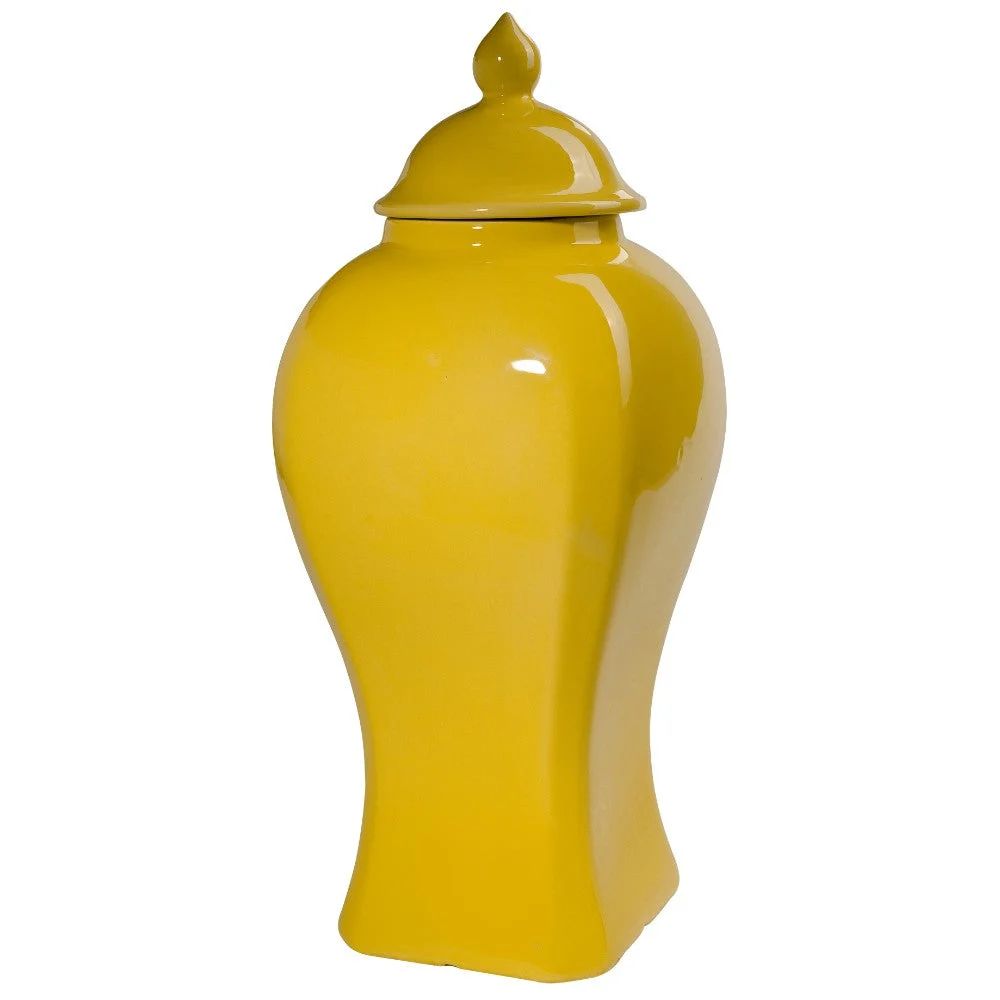 Benzara Finely Shaped Lidded Stone Jar, Yellow