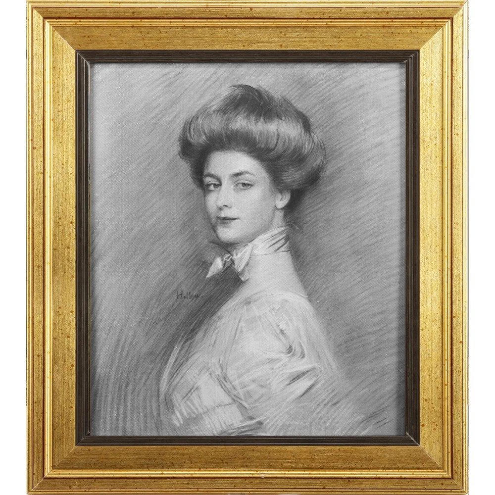 Benzara Natural Wooden Framed Portrait of Charlotte Wall Art, Multicolor