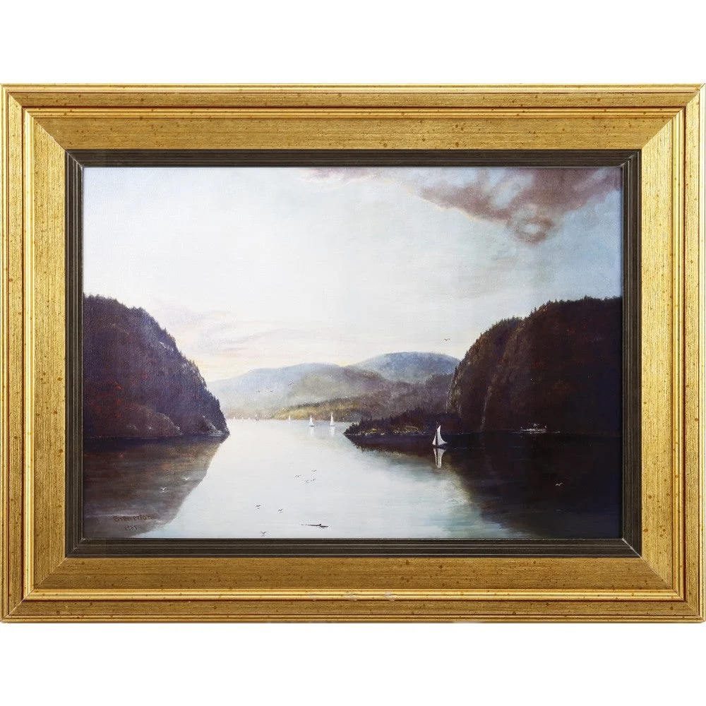 Benzara Natural Wooden Framed Hudson Highlands Wall Art, Multicolor