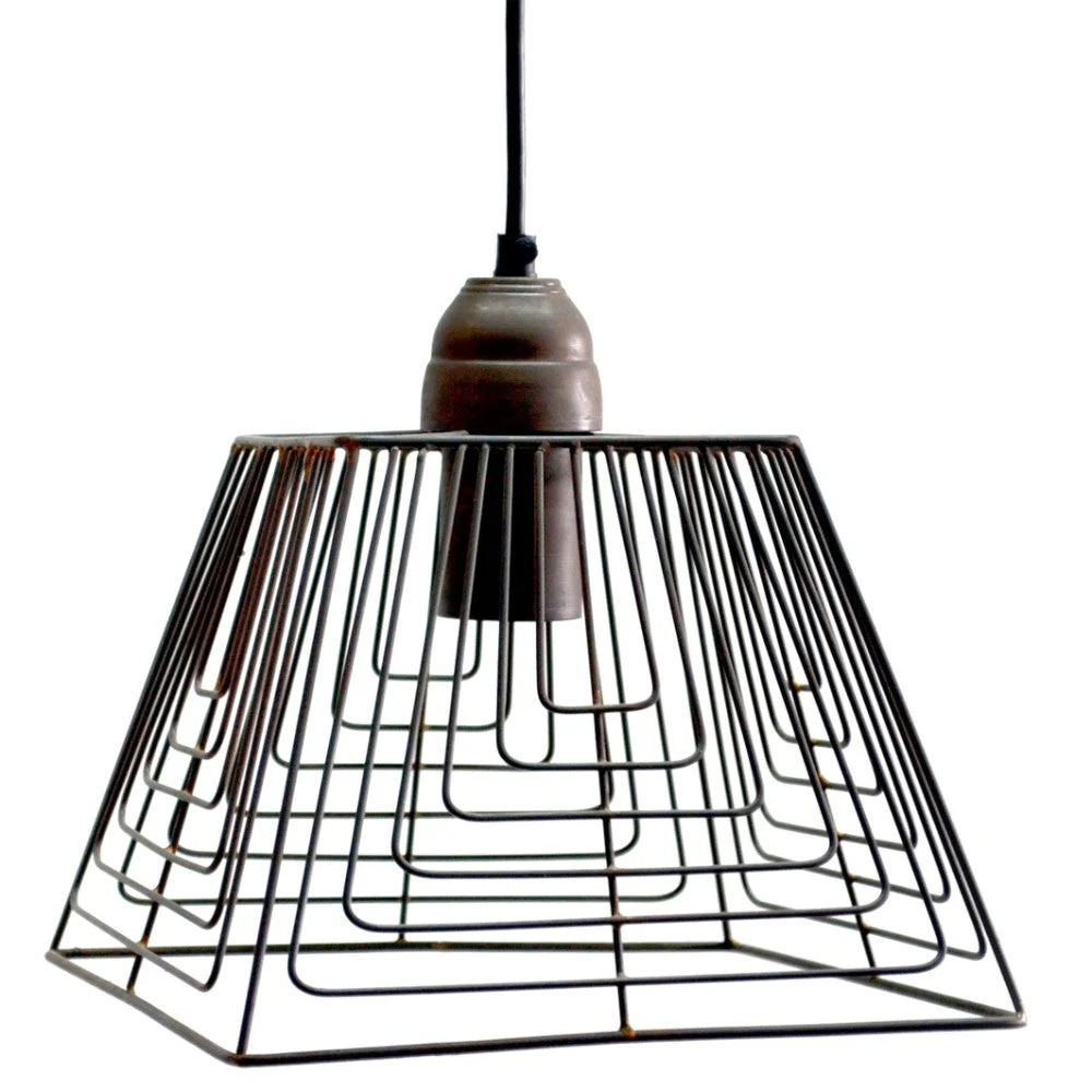 Benzara Wire Mesh Iron Sculptured Pendant Light, Dark Brown