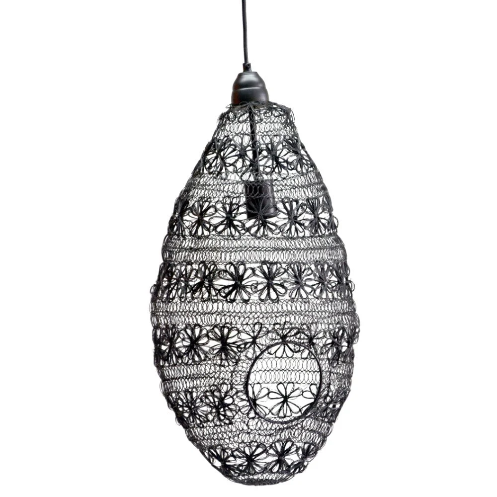Benzara Wire Weave Pendant Light in Iron, Black