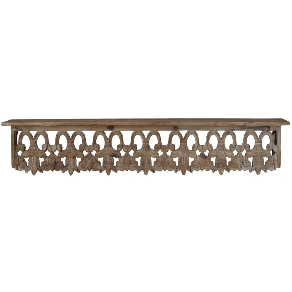 Benzara Aesthetic Wooden Wall Shelf, Large, Brown