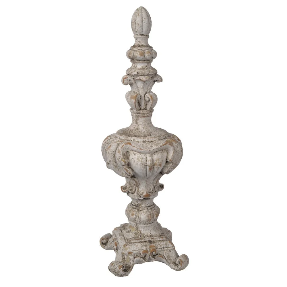 Benzara Well Carved Cemented Finial Accent, Cream