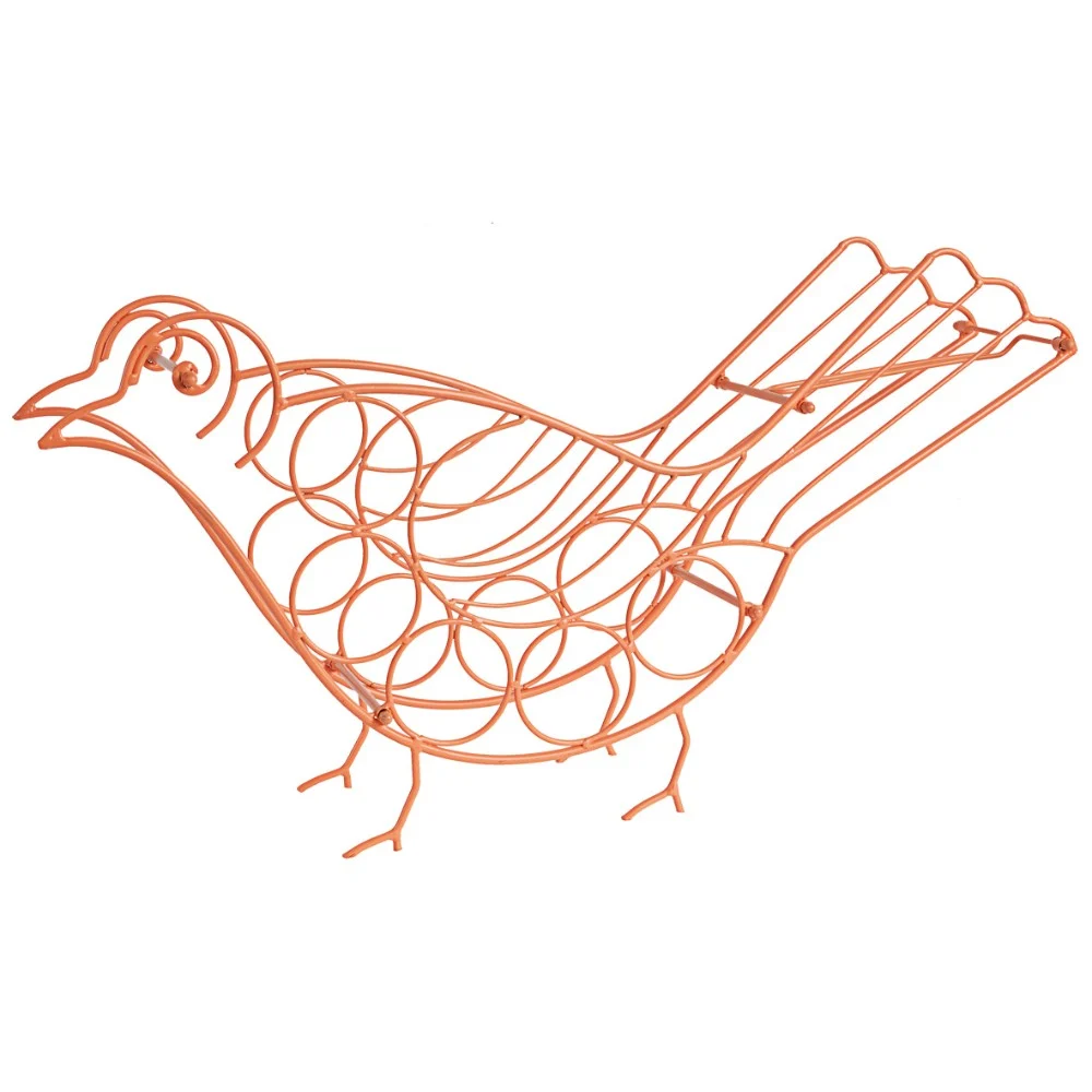 Benzara Bird Shape Metal Wine Holder, Orange