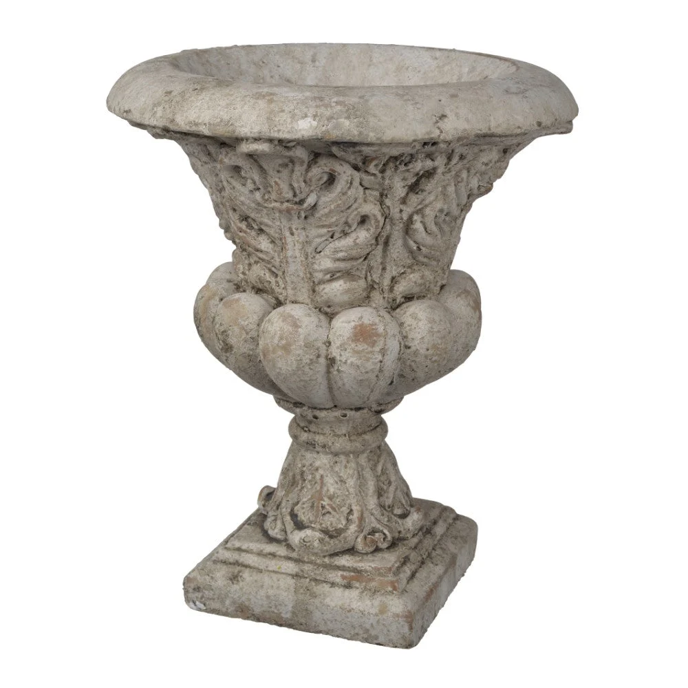 Benzara Cemented Garden Urn in Distressed Finish, Gray