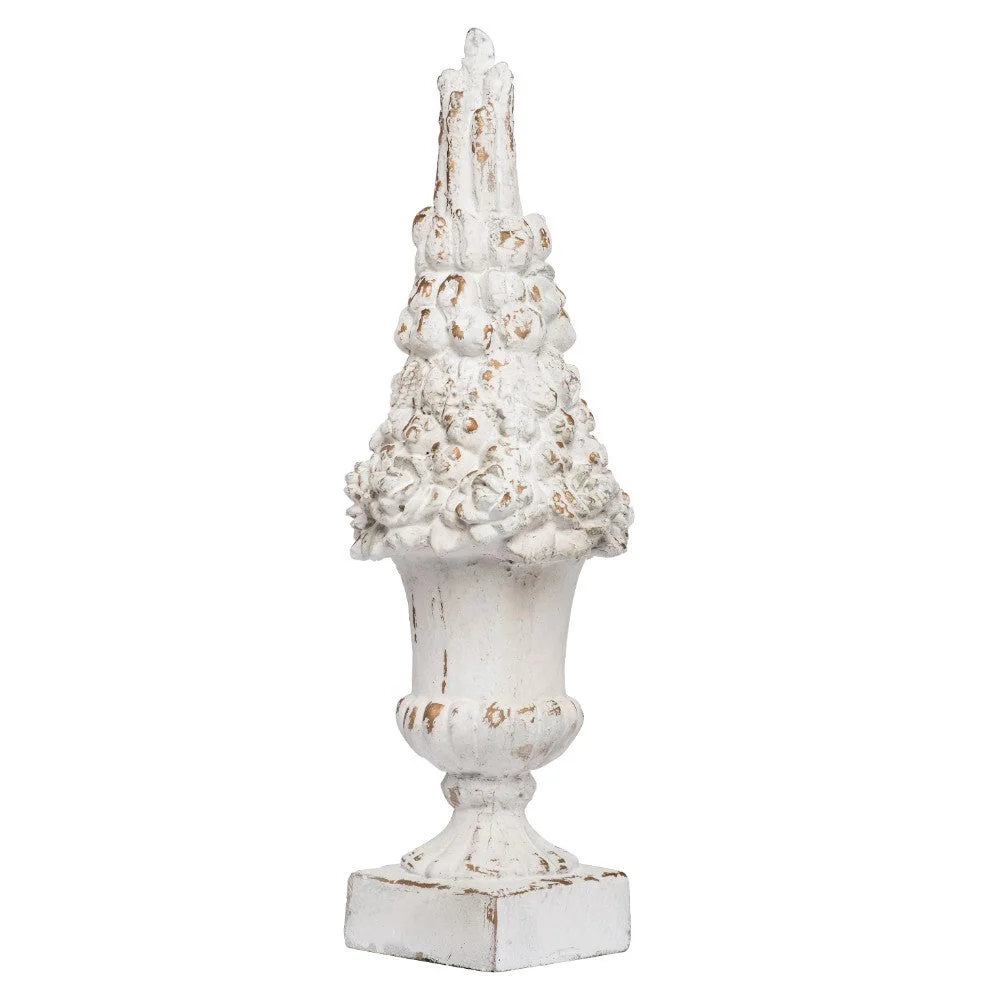 Benzara Spruce Tree Magnesium Finial with Distressed Finish, White