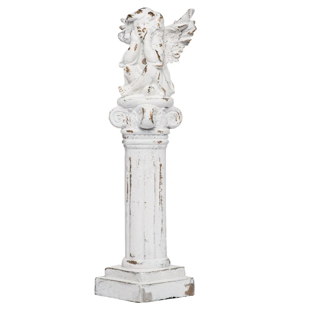 Benzara Distressed Angel Finial in Magnesium, White