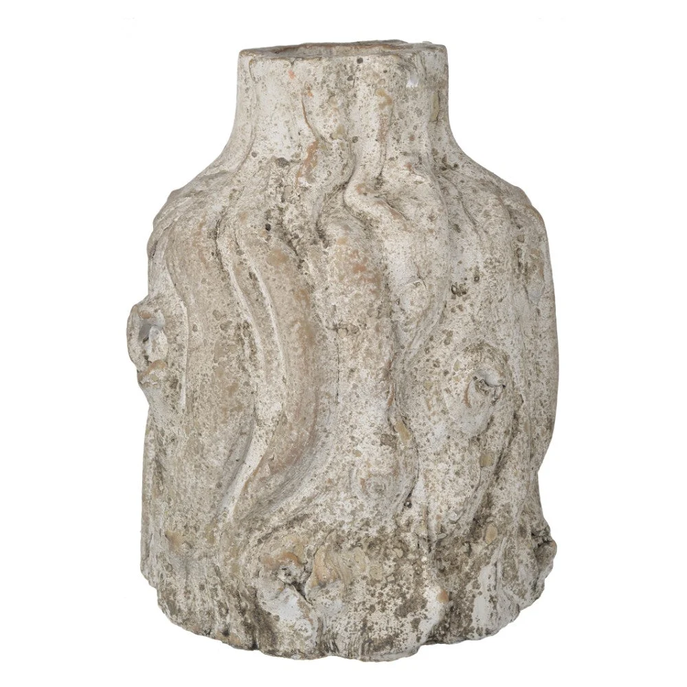 Benzara Aged Cement Planter with Distressed Finish, Cream