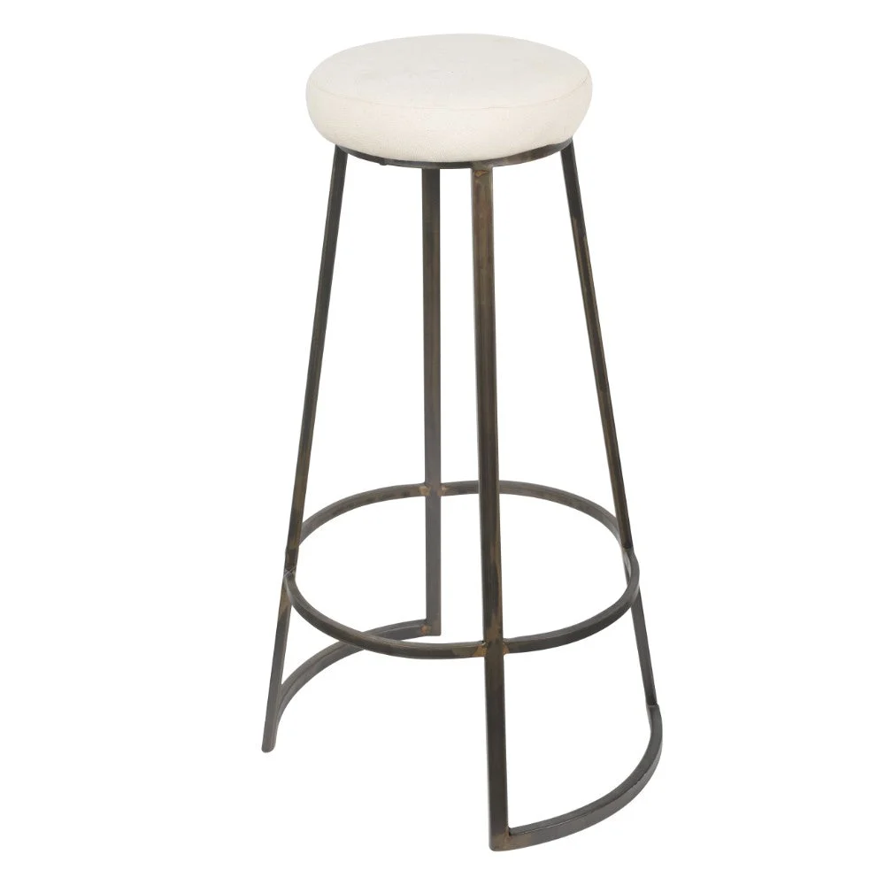 Benzara Metal Framed Backless Counter Stool with Polyester Seat, Black & White