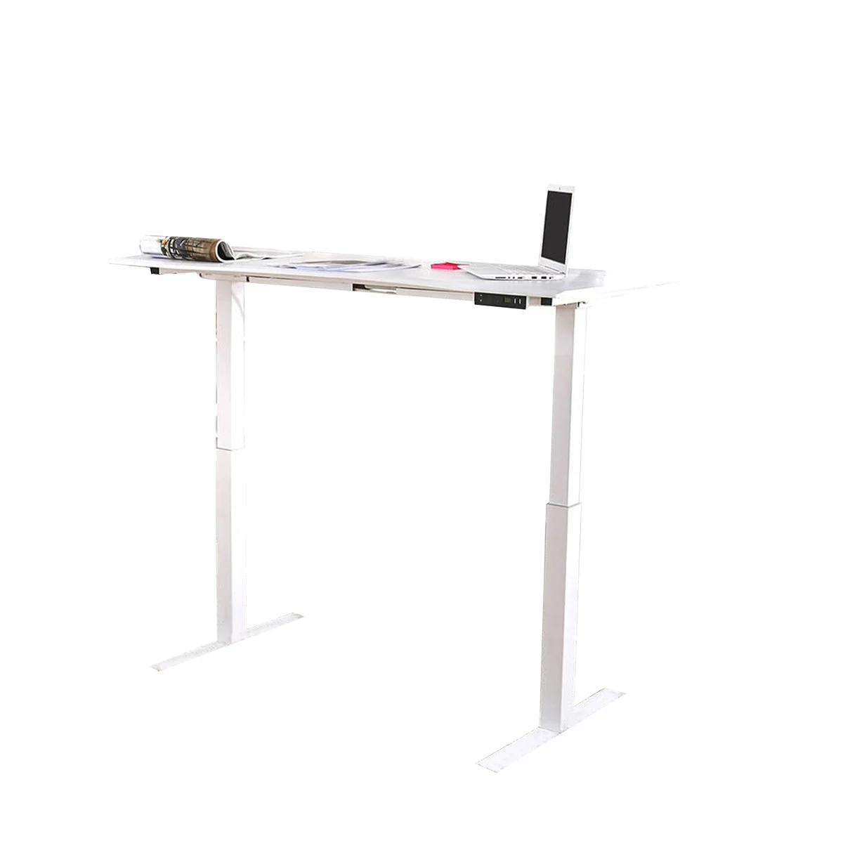 Benzara Minimalist Metallic Desk with Height Adjustable Function, Large, White