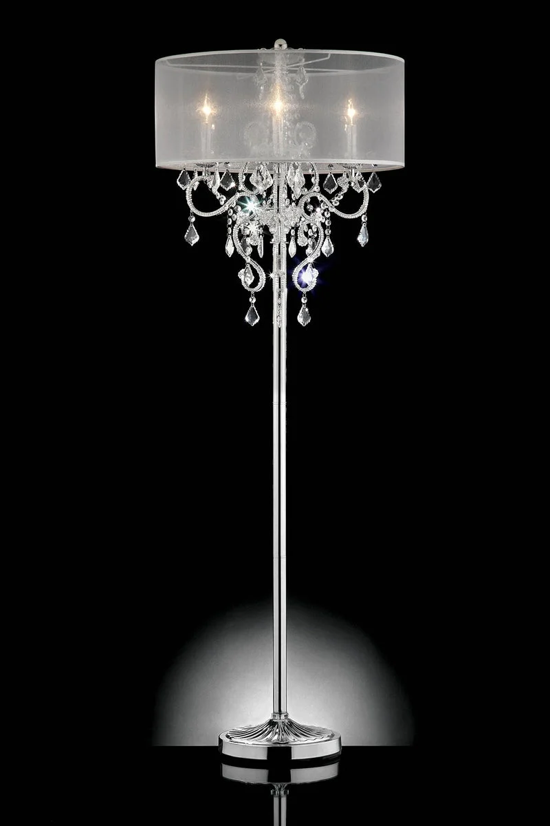 Benzara Contemporary Metallic Iron Floor Lamp With Crystal hangings, Silver