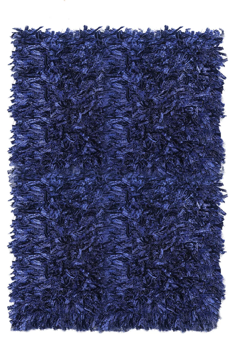 Benzara Contemporary Style Area Rug in Polyester with Cotton Backing, Blue
