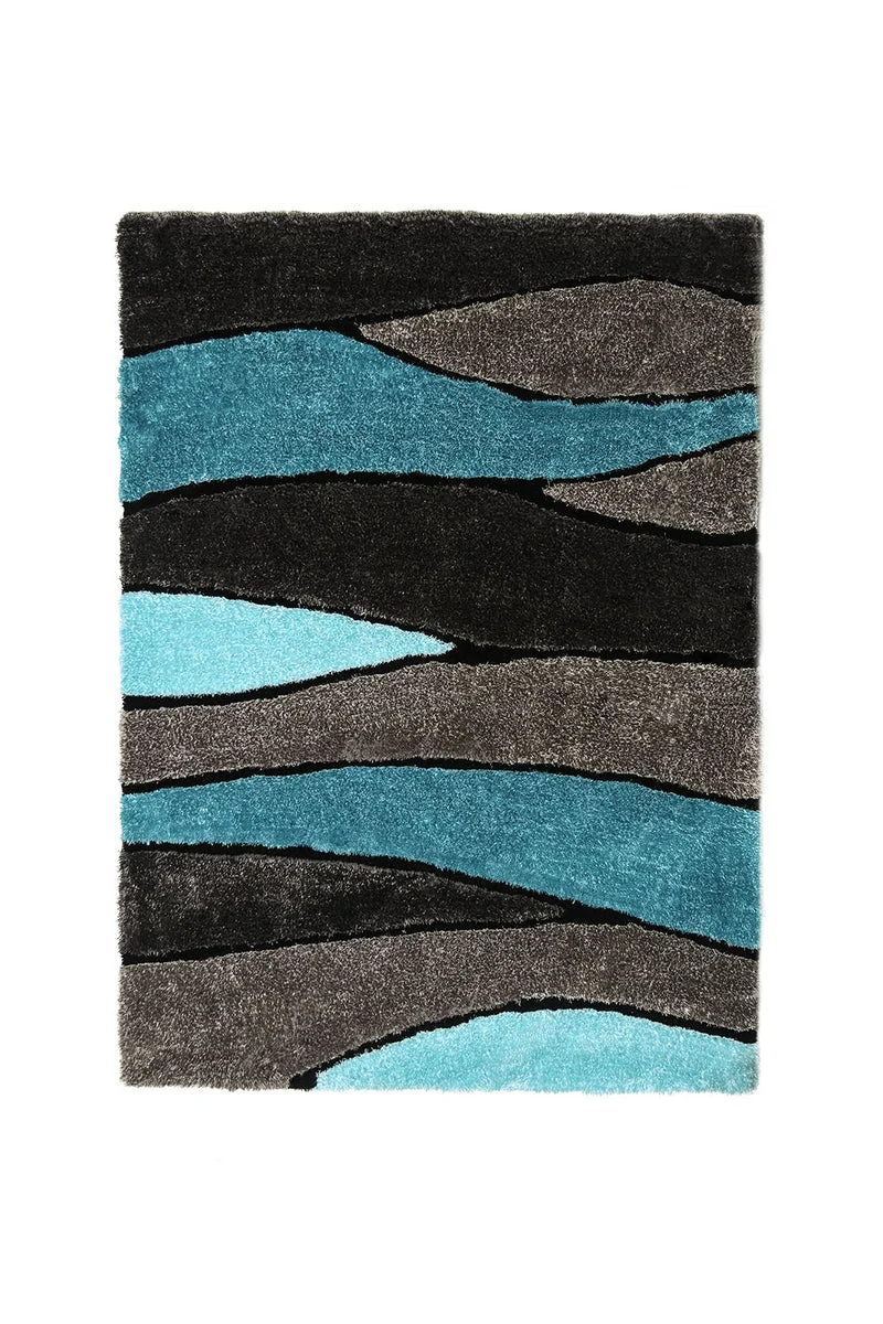 Benzara Contemporary Style Polyester Area Rug with Cotton Backing, Blue and Gray