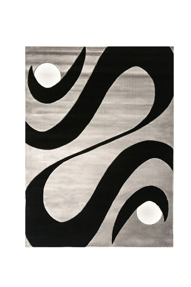 Benzara Contemporary Style Polyester Area Rug with Cotton Backing, Black and Gray