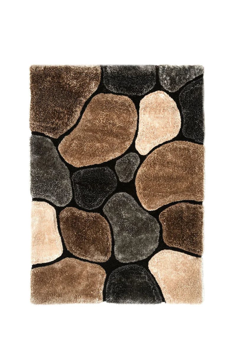 Benzara Pebble Pattern Polyester Area Rug with Cotton Backing, Brown and Gray