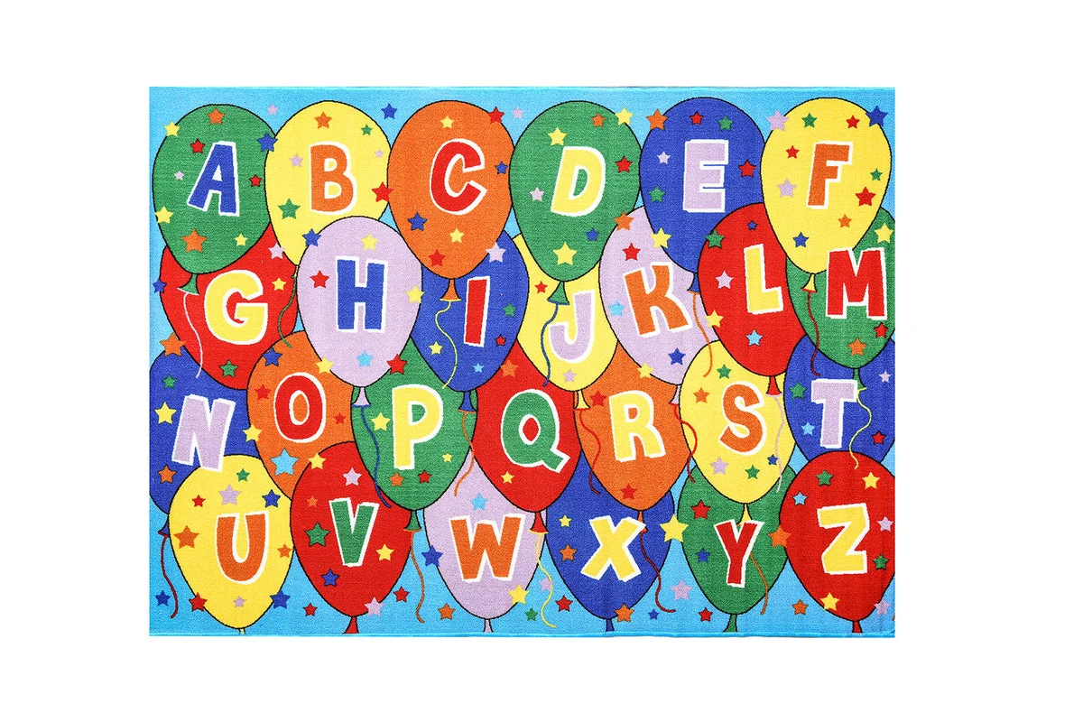 Benzara Alphabetical Machine Tufted Area Rug In With Nylon Backing, Multicolor