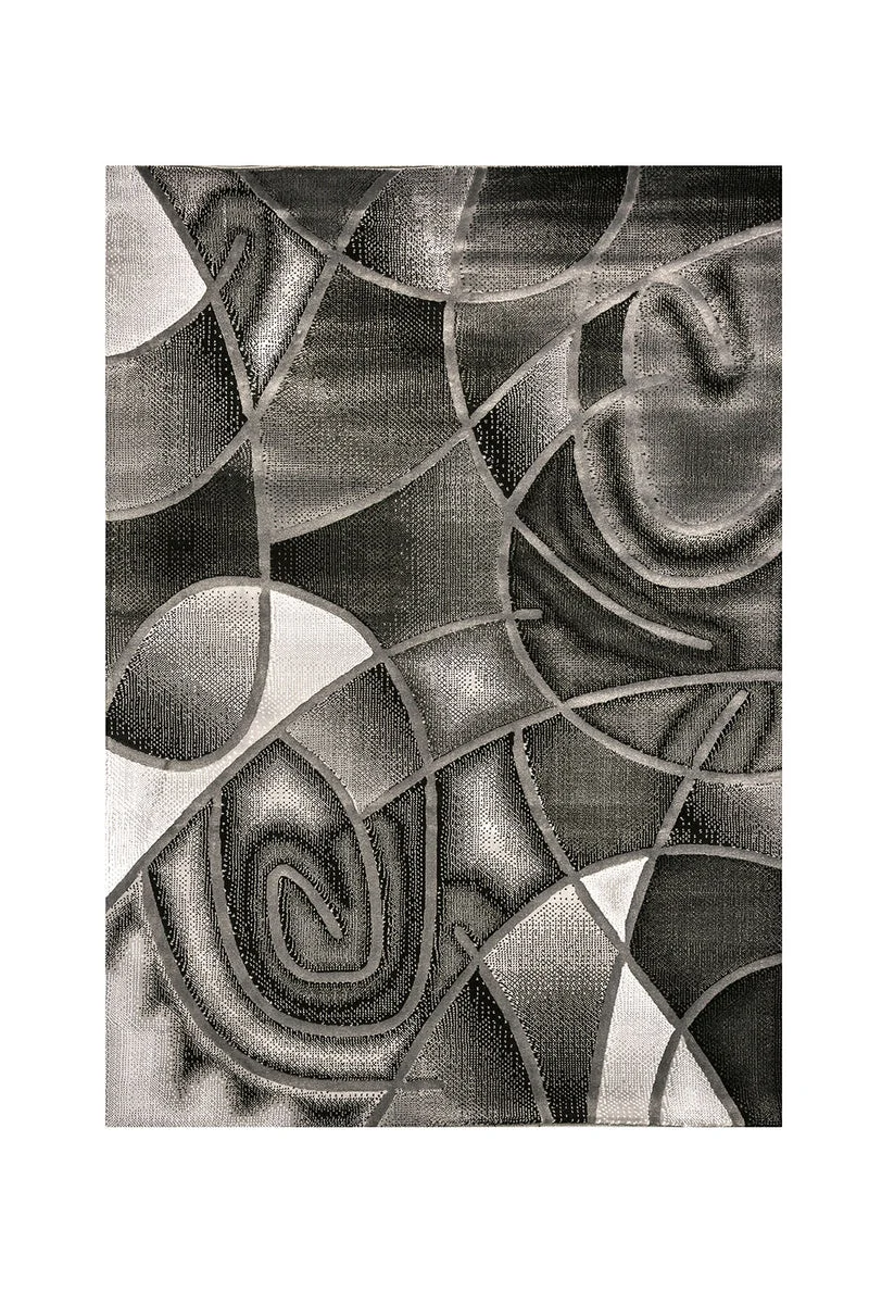 Benzara Abstract Patterned Area Rug In Polyester With Jute Mesh, Small, Gray