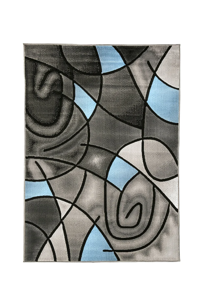 Benzara Patterned Area Rug In Polyester With Jute Mesh Backing, Small, Blue & Gray
