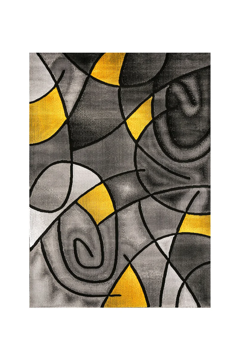 Benzara Patterned Area Rug In Polyester With Jute Mesh Backing, Small, Yellow & Gray