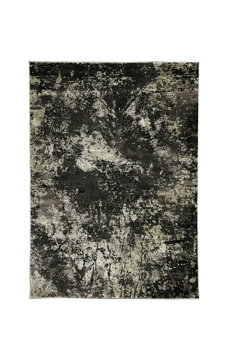 Benzara Distressed Polyester Area Rug With Jute Mesh Backing, Small, Black and Gray