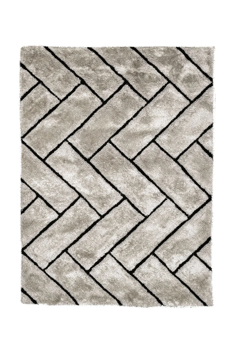 Benzara 3D Zig Zag Patterned Polyester Area Rug With Jute Mesh Backing, Gray and Black