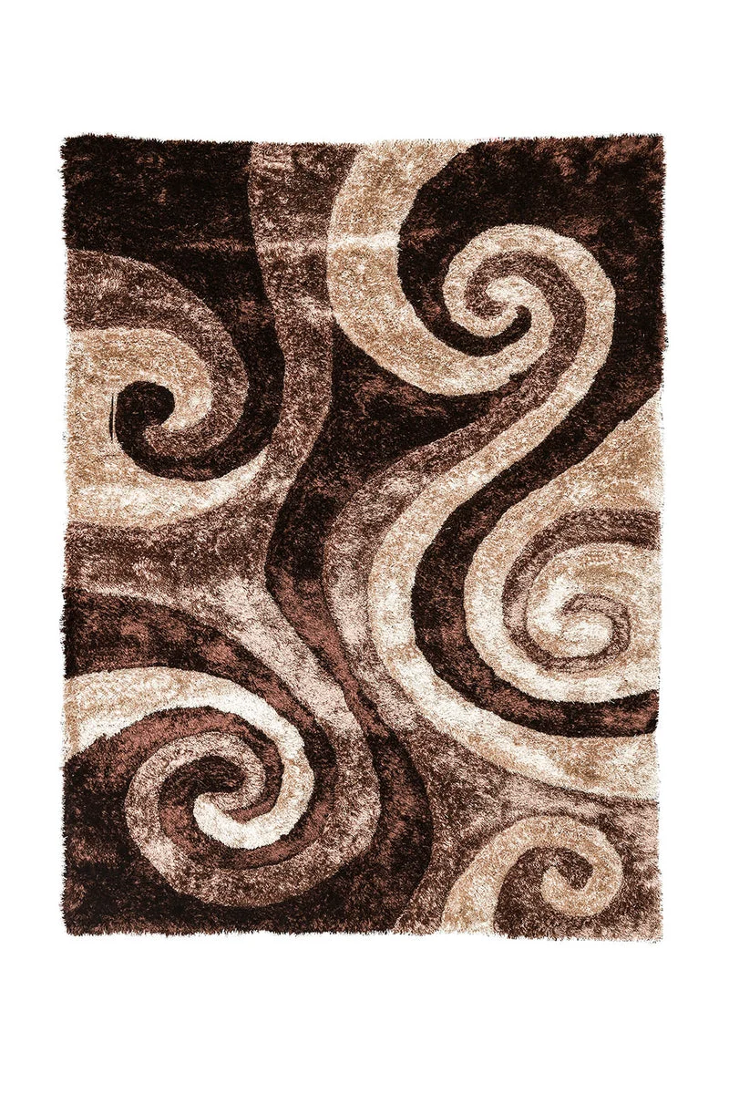 Benzara Polyester and Jute Mesh Area Rug With Swirl Pattern, Brown and Beige