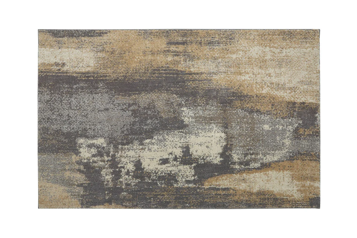 Benzara Washed Out Area Rug In Recycled Polyester & Latex Backing, Gray and Brown