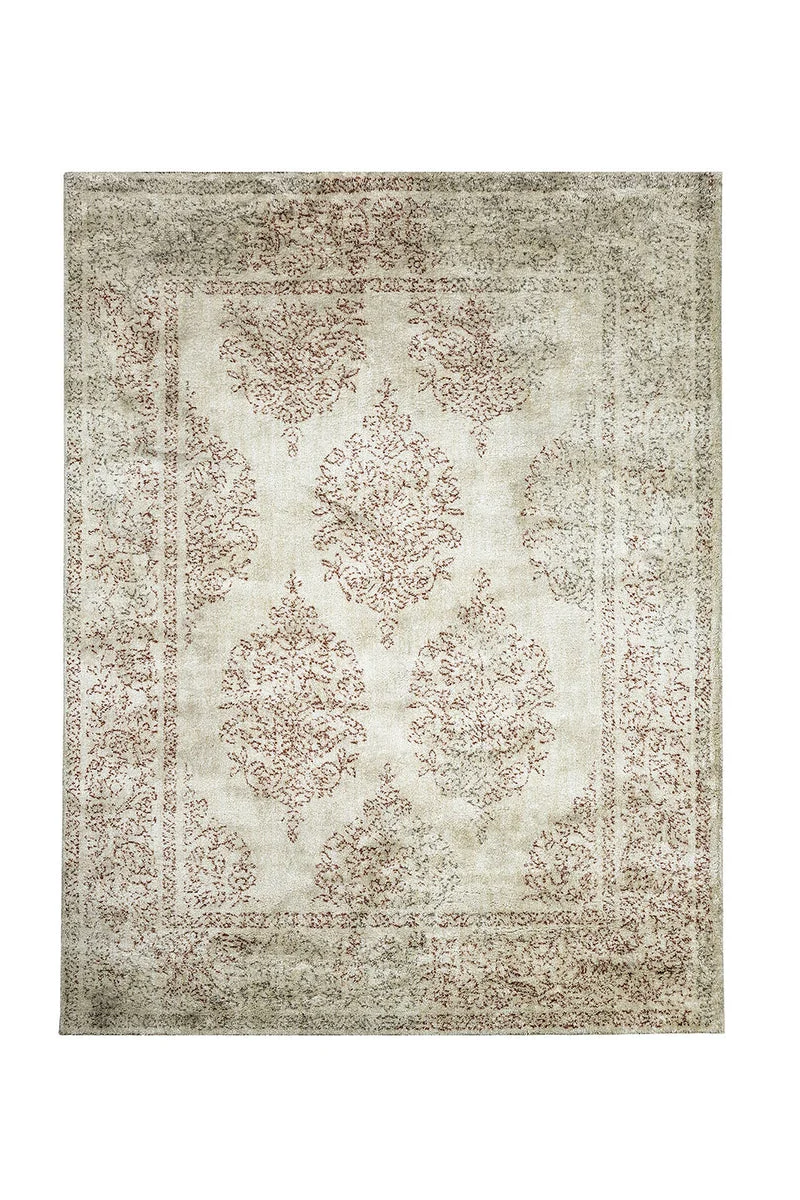Benzara Washed Out Patterned Area Rug In Recycled Polyester, Brown and Beige