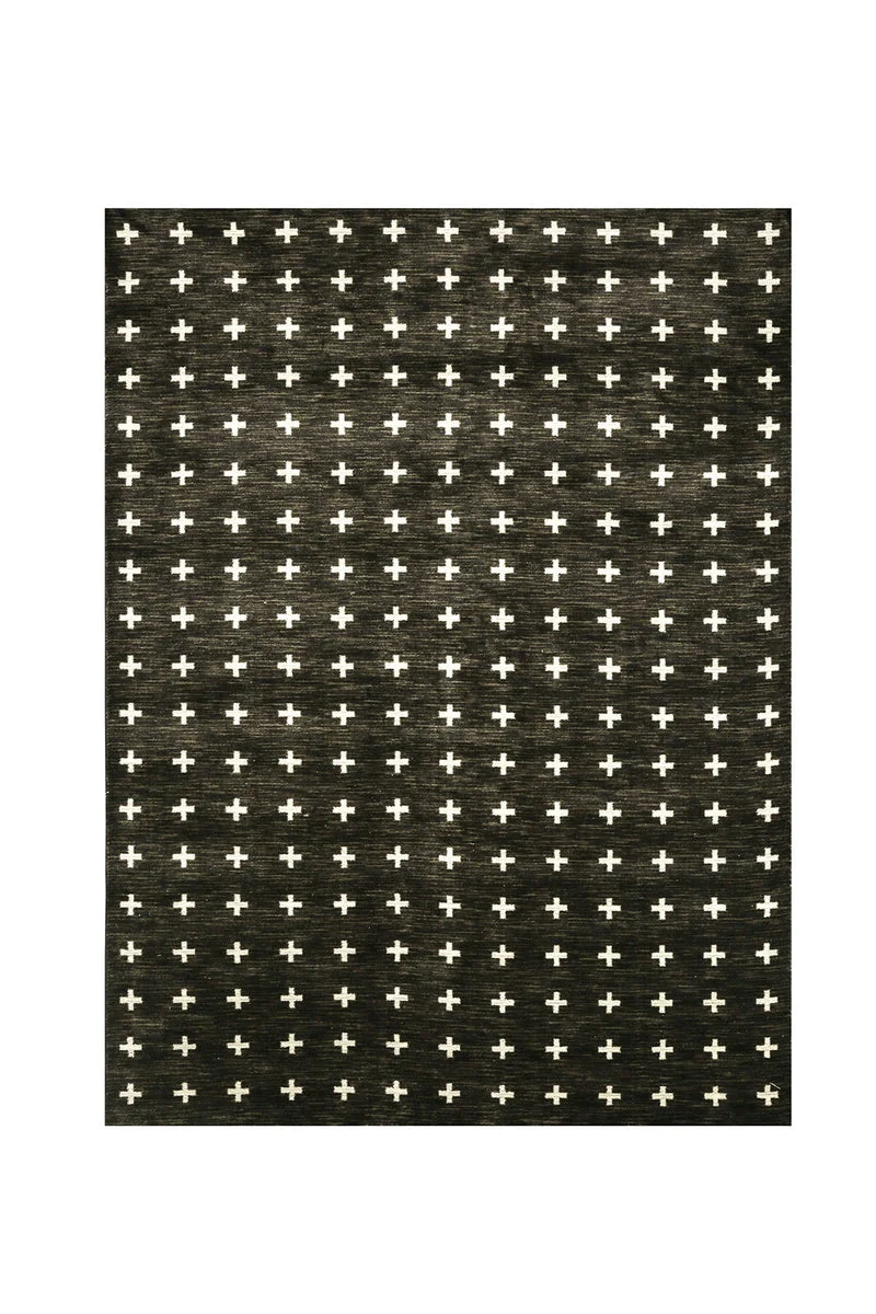 Benzara Modern Nylon Area Rug With Latex Backing, Small, Black and Cream