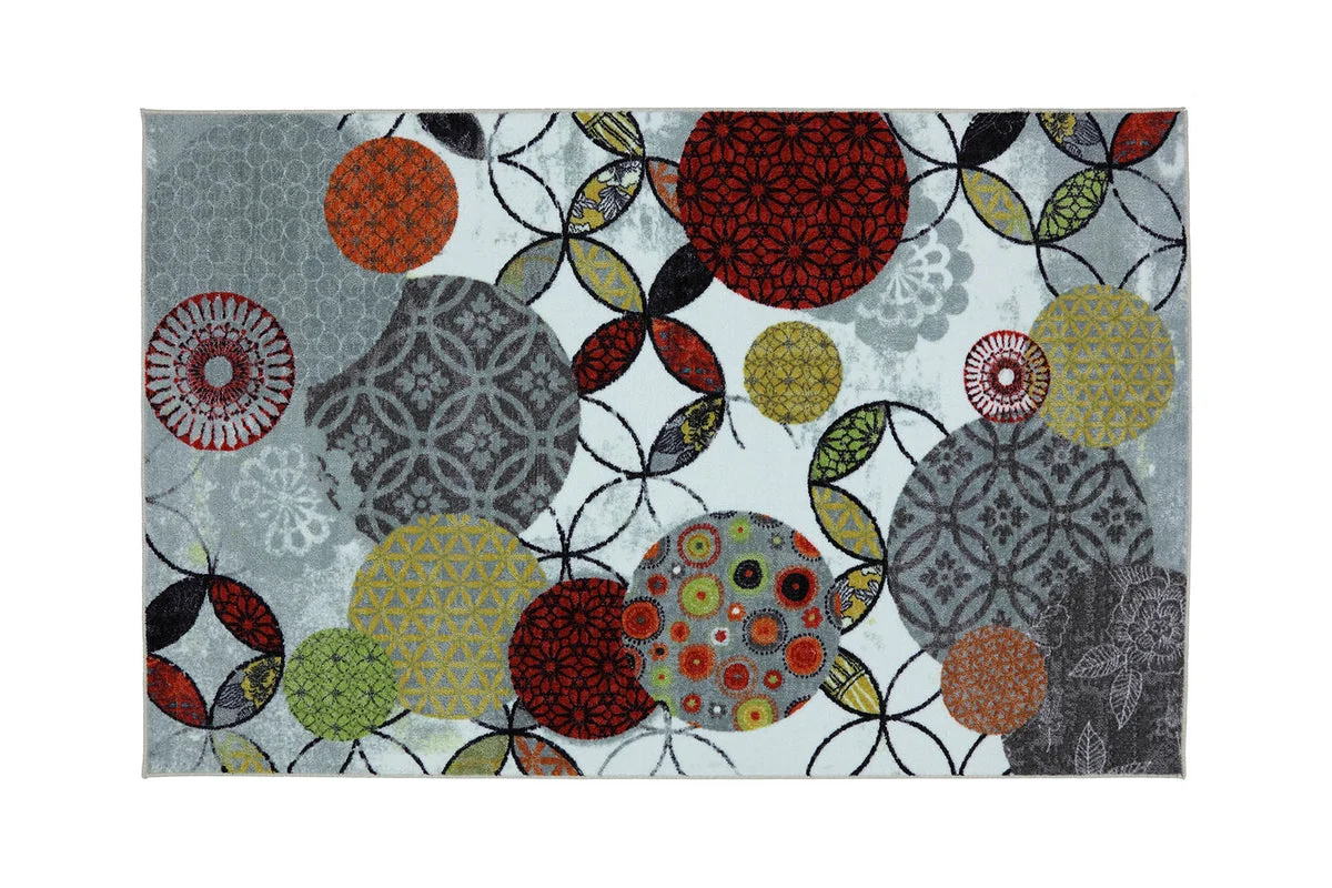 Benzara Floral And Geometric Pattern Area Rug In Nylon With Latex, Small, Multicolor