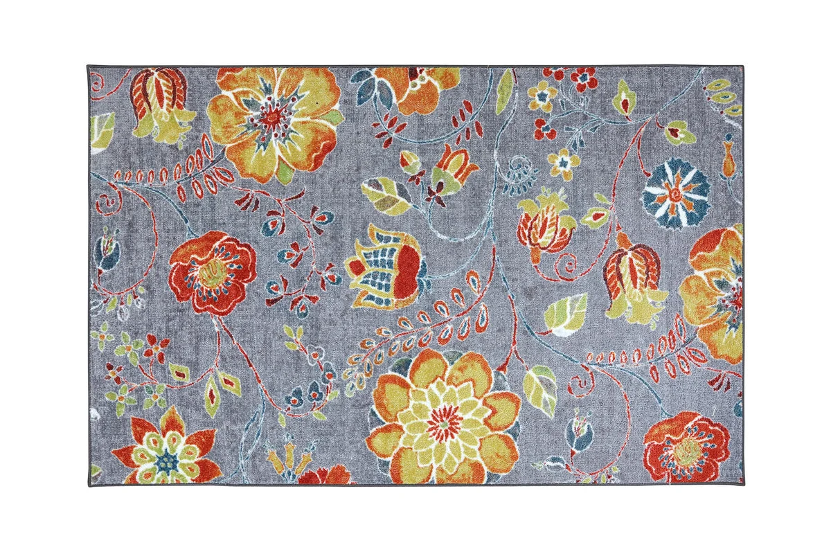 Benzara Flower Pattern Nylon Area Rug with Latex Backing, Small, Multicolor