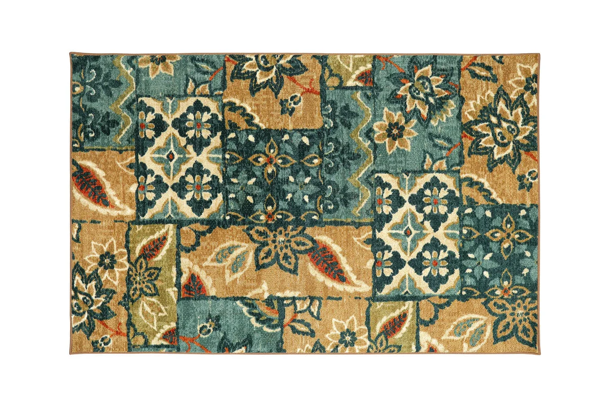 Benzara Floral Patterned Nylon Area Rug with Latex Backing, Small, Multicolor