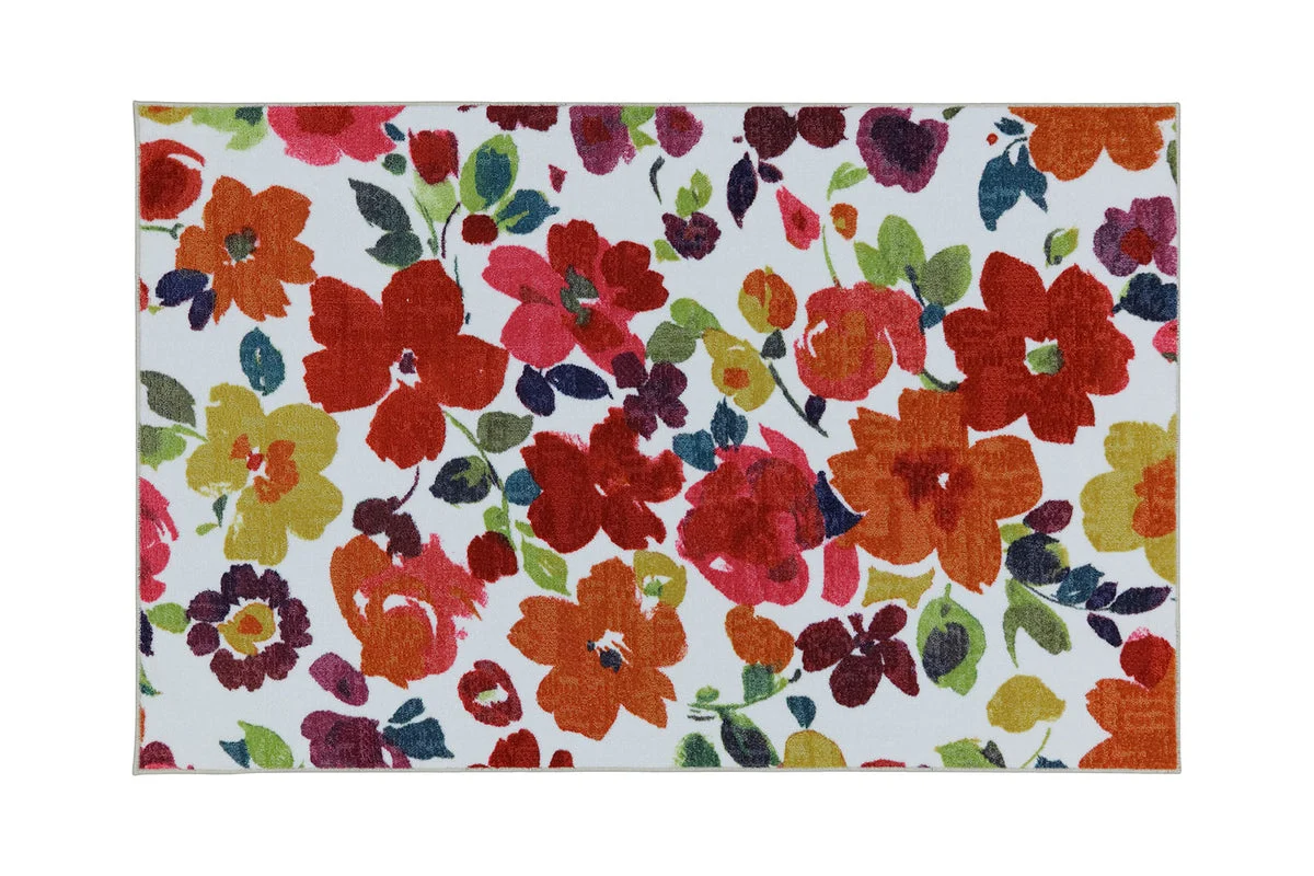 Benzara Bright Floral Pattern Nylon Area Rug with Latex Backing, Small, Multicolor