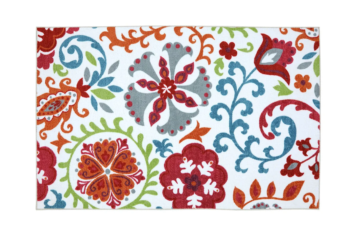 Benzara Nylon Area Rug with Floral and leafy Pattern, Small, Multicolor
