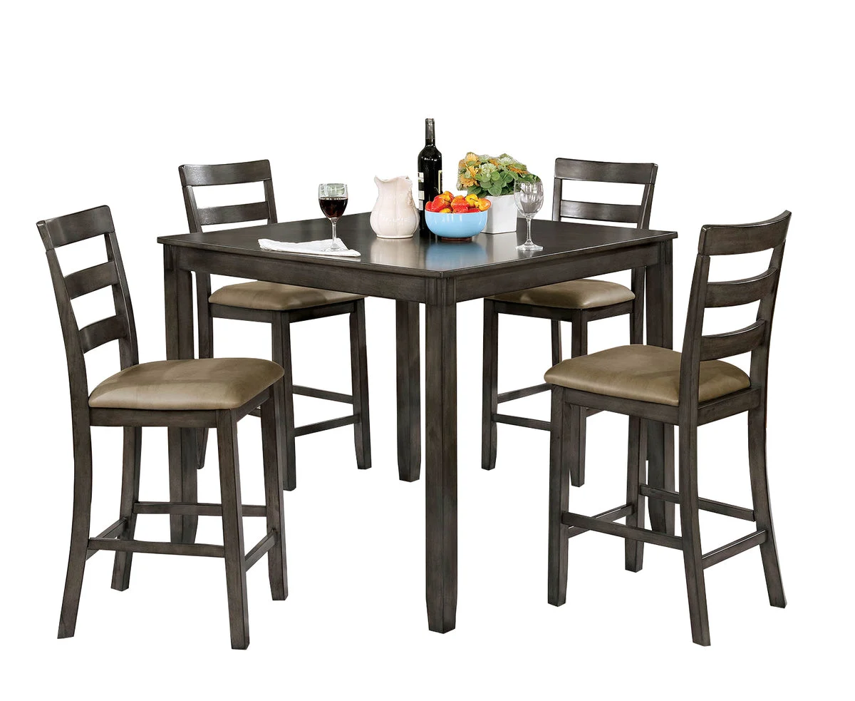 Benzara 5 Piece Wooden Counter Height Table with Ladder Style Chairs, Gray