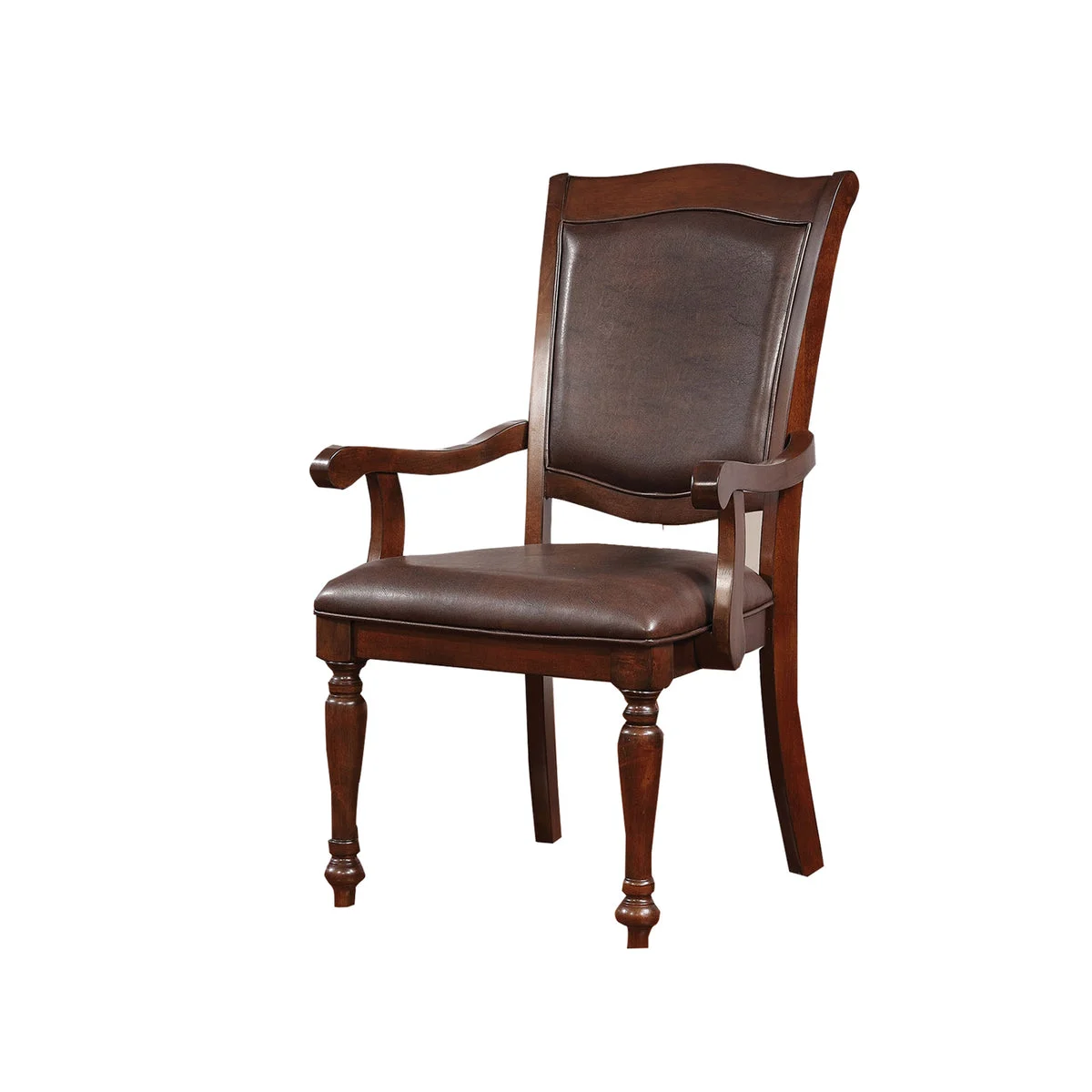 Benzara Wooden Arm Chair With Leather Upholstery, Cherry Brown, Set Of 2