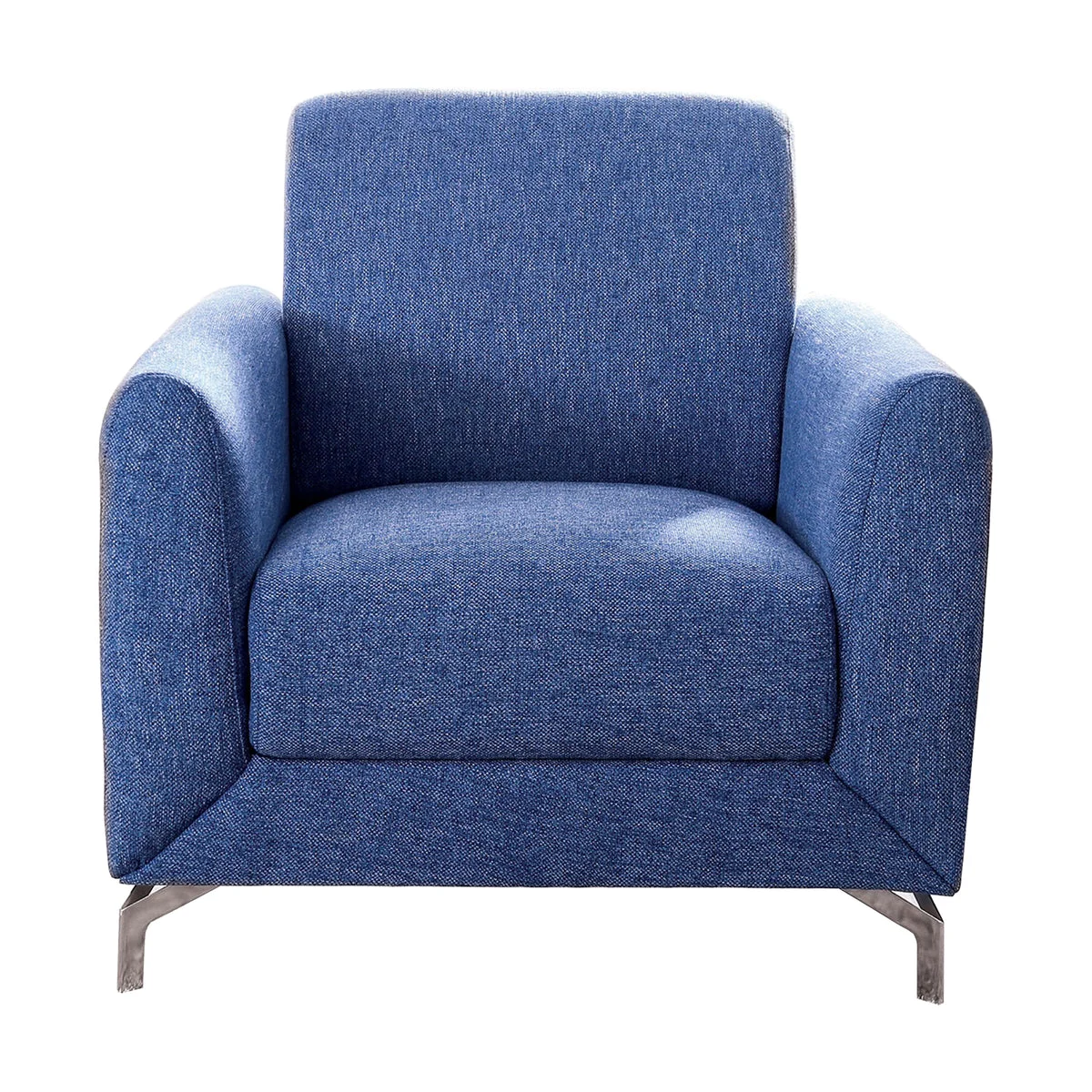 Benzara Fabric Upholstered Chair With Metal Feet In Blue