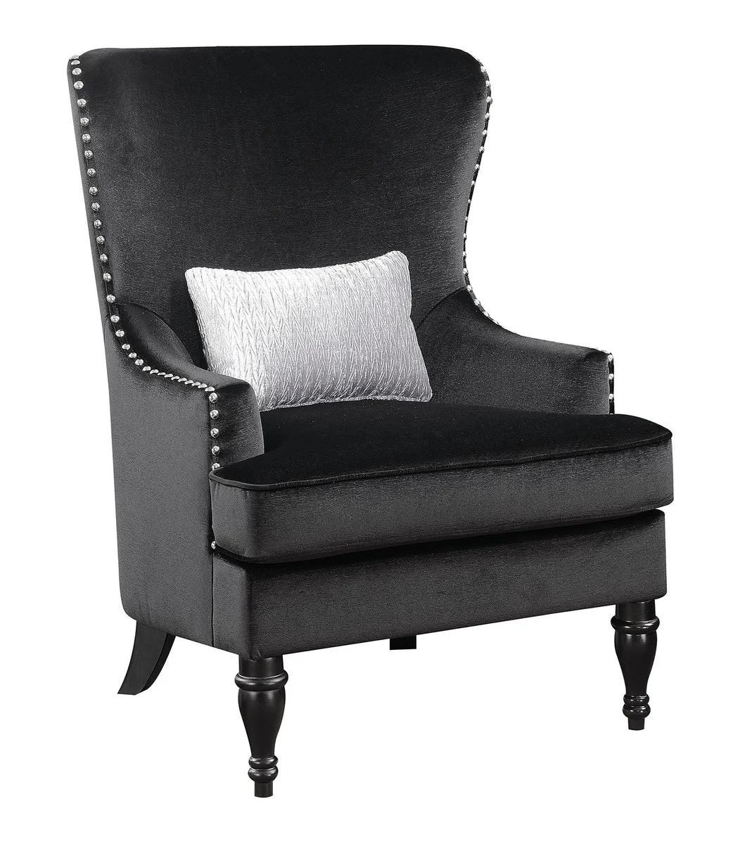 Benzara Nail Head Trim Fabric Upholstered Chair With Pillow In Black